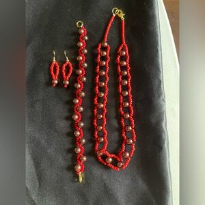 Elegant Red Beaded Jewelry Set